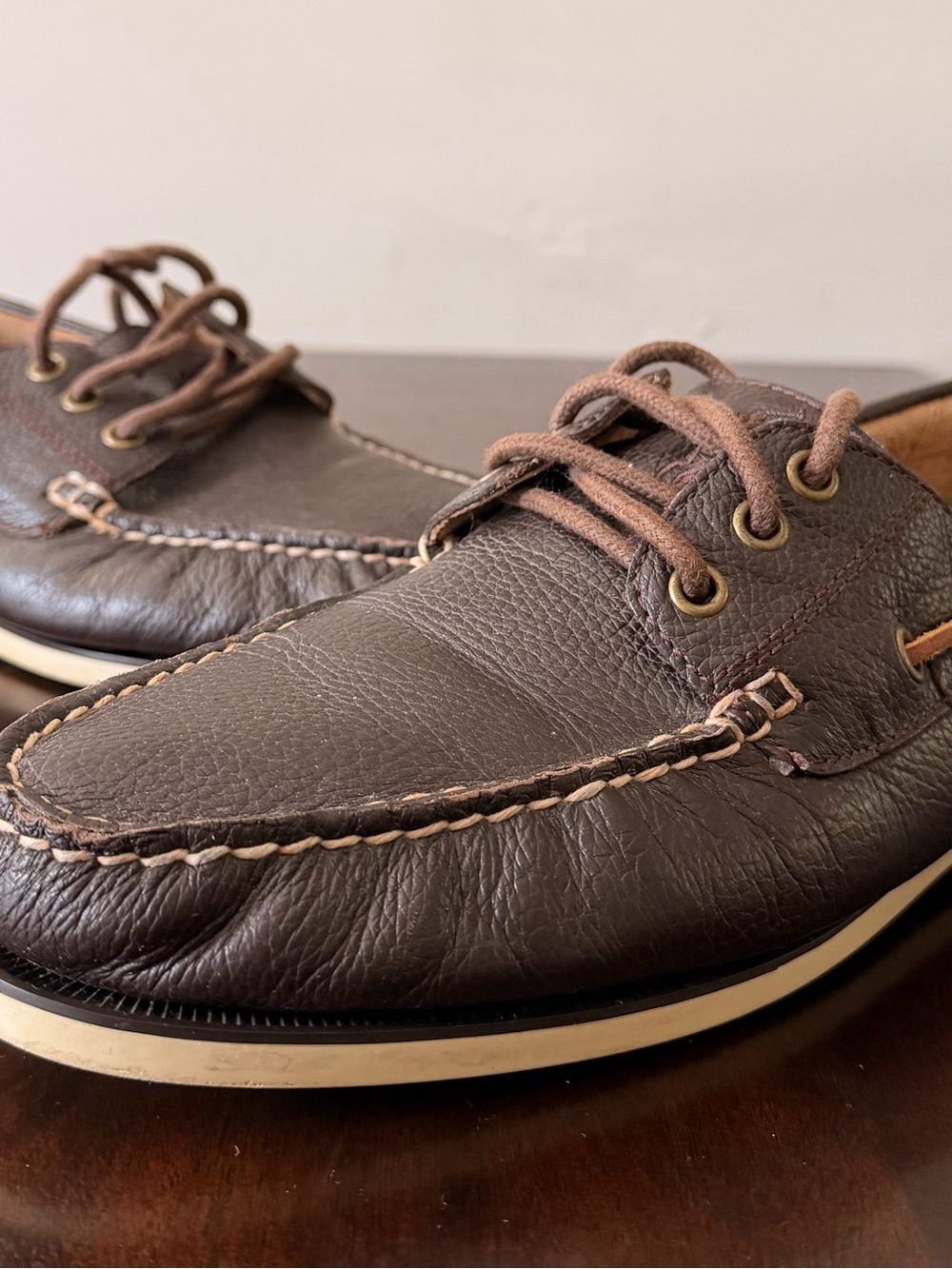 Polo Ralph Lauren Mens 10D Bienne II Brown Leather Boat Shoes Deck Loafers